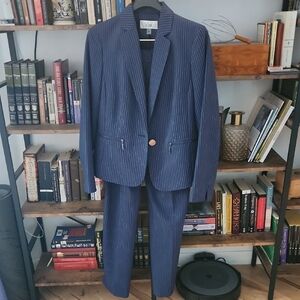 Le Suit Navy Pinstripe Blazer and Pants Set